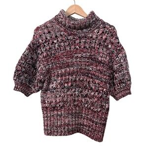 Self-Portrait Melange Multicolor Short Sleeve Knit Sweater Wool Cotton Blend M